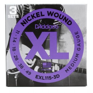D'Addario EXL115-3D Nickel Wound Medium Blues Jazz Rock Electric Strings (.011-.049) 3 Sets